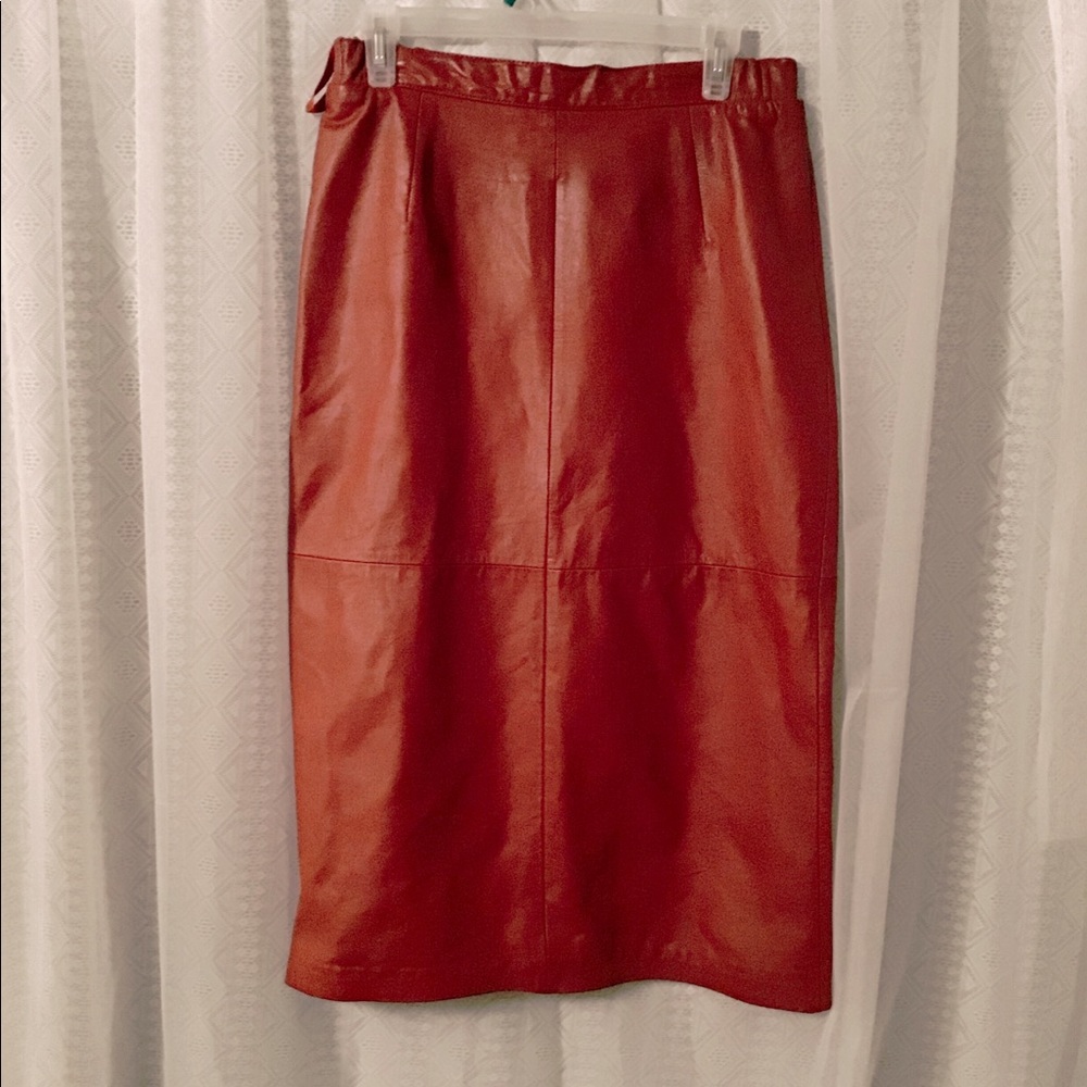 Red leather skirt